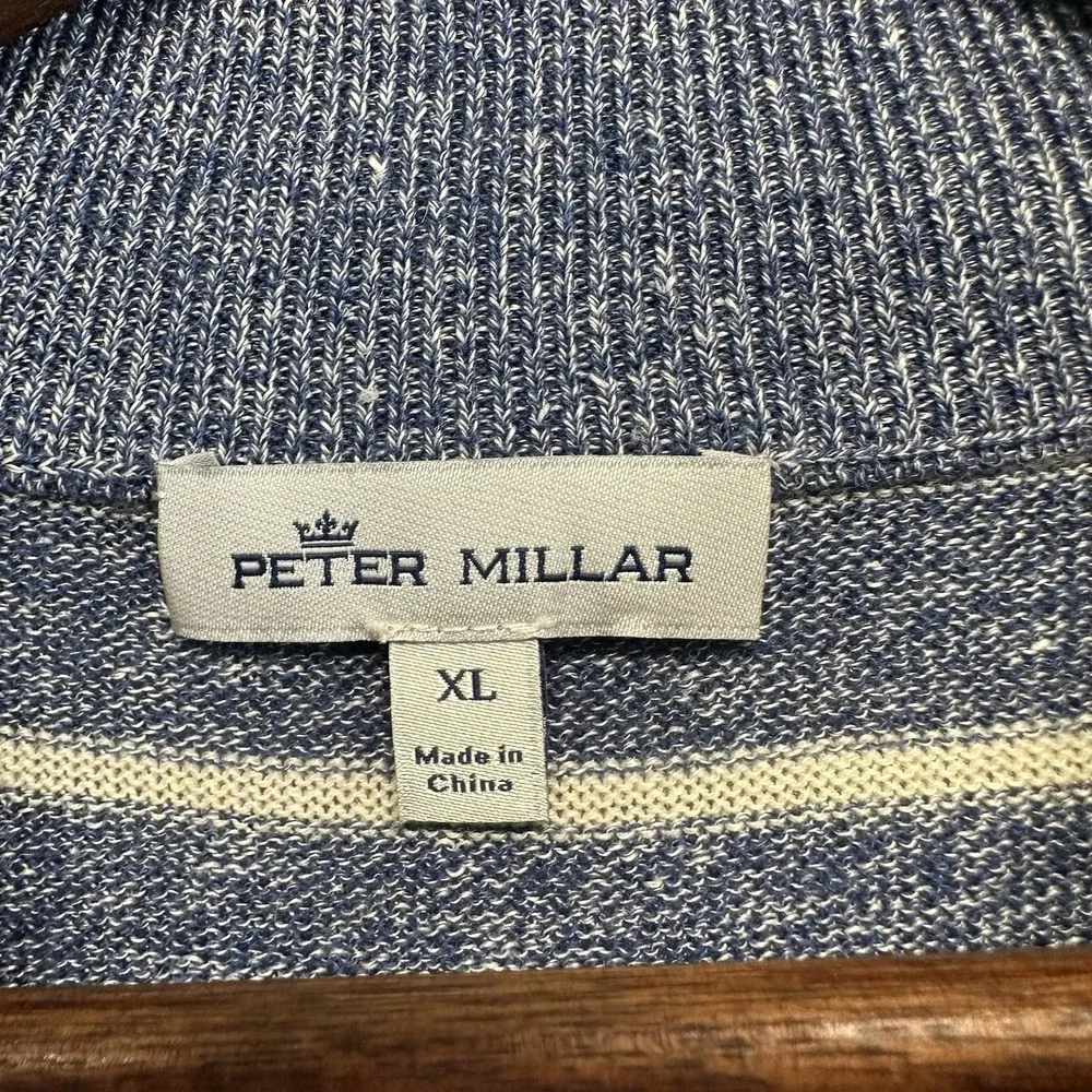 PETER MILLAR‎ Crown Cool 1/4 Quarter Zip Sweater Wool Linen XL Blue Striped Golf